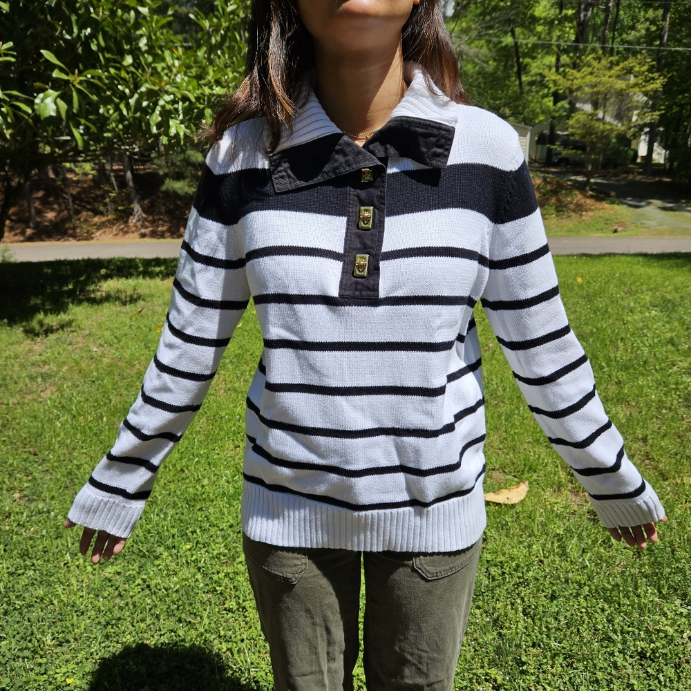 Lauren Ralph Lauren Black and White stripe sweater gold hardware, women's S